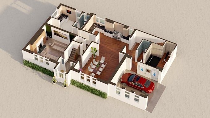 do architectural and interior design 2d 3d floor plan kitchen bath bed render