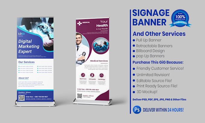 design pull up, signage, billboard or roll up banner