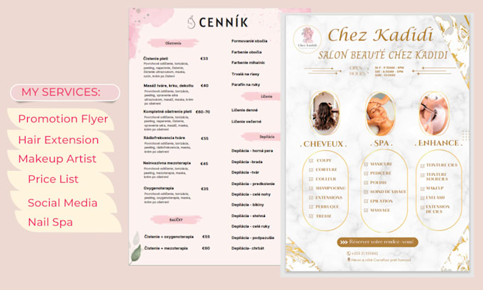 design beauty salon, spa, hair, eyelash, skin care  price list flyer