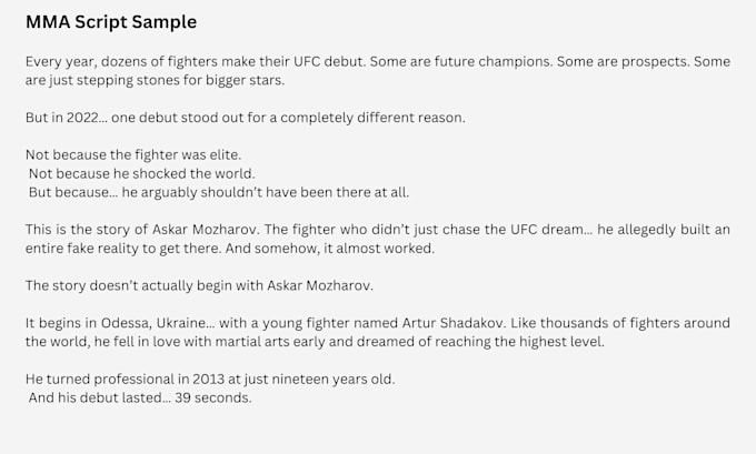 write MMA and boxing scripts for your youtube channel