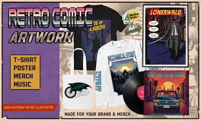 create retro comic artwork for your brand, merch and music