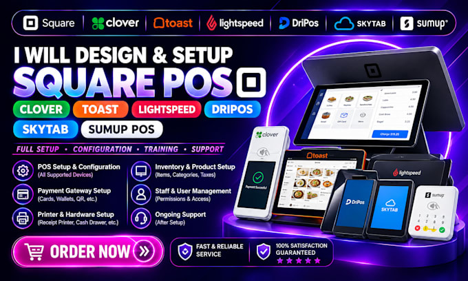 design and setup square pos clover toast lightspeed dripos pos skytab sumup pos
