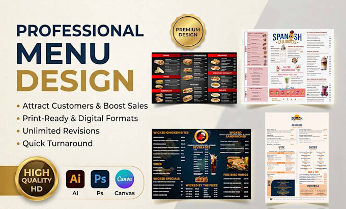 design restaurant menu, food menu, cafe menu and digital menu board