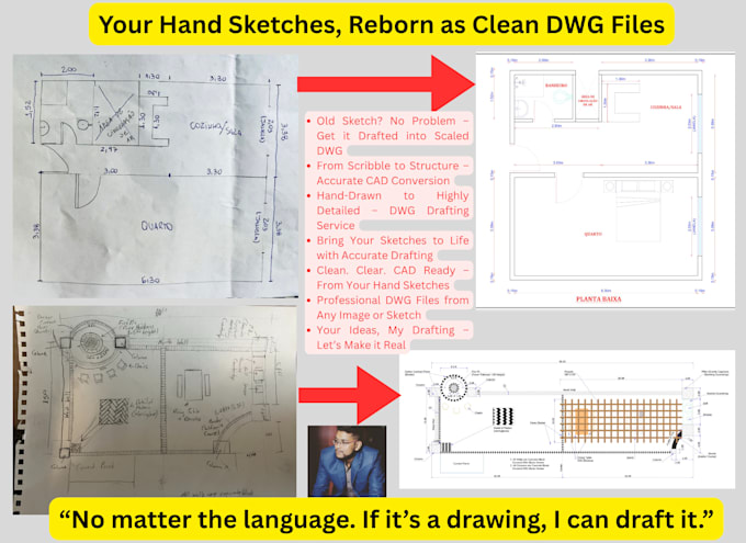 convert hand drawn sketch, PDF, or image to autocad dwg