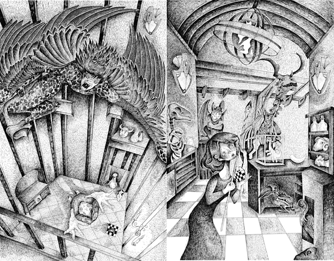 create line art black and white illustrations for teenage and childrens book