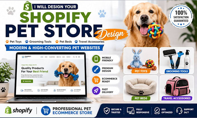 design shopify pet store, pet toys, grooming and pet accessories store