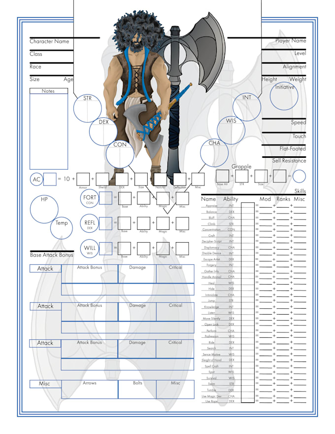 Make you a custom dungeons and dragons character sheet by Jlousiemartin ...