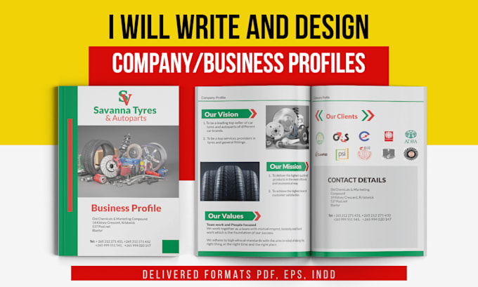 write and design company profile, business profile or brochures