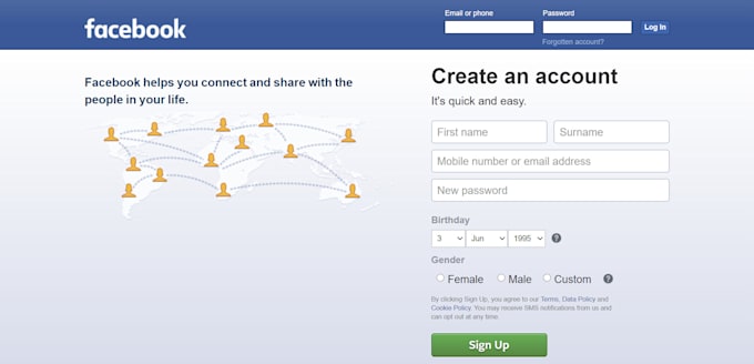 create facebook account and fb business page  for you