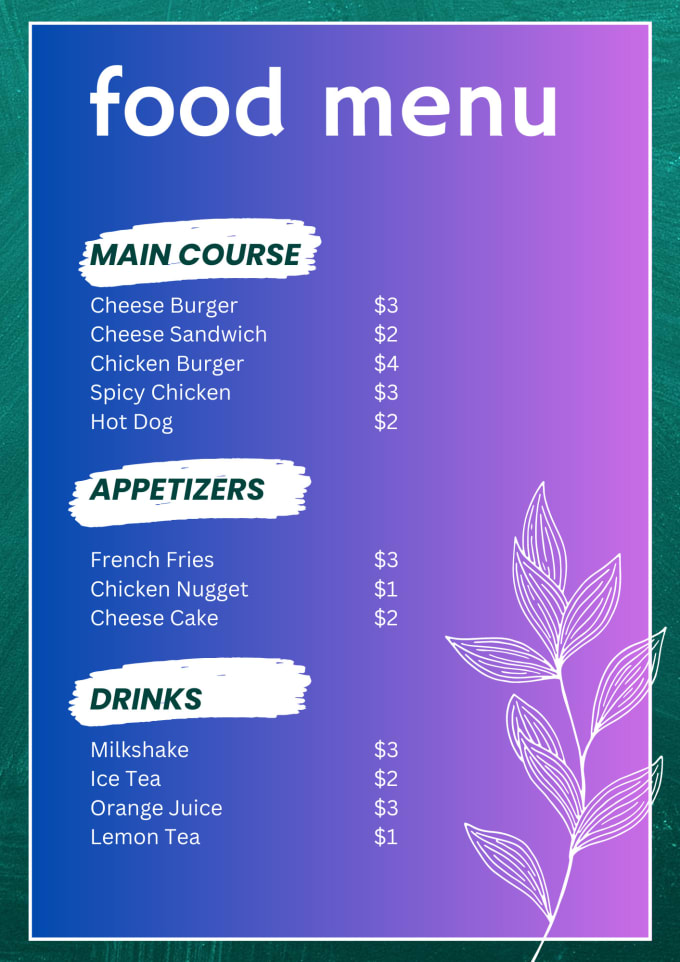 Food Menu Board Card Flyer Or Design For Bar Or Digital Use In Any Style By Mehtab60 Fiverr 