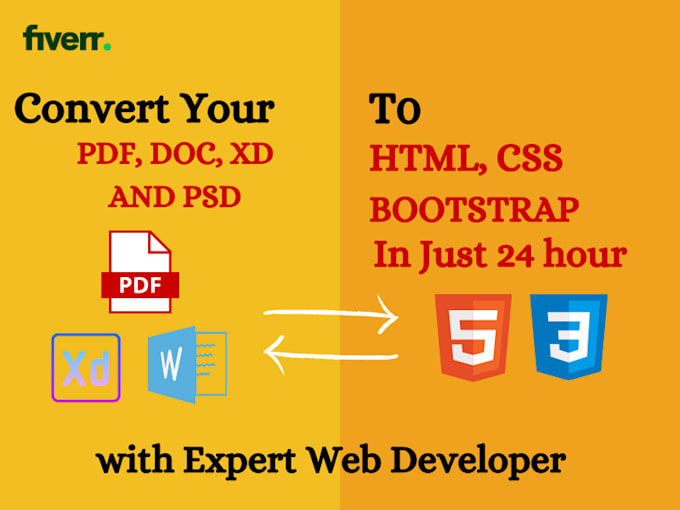 convert psd to html, xd to html, pdf to html in 24 hours
