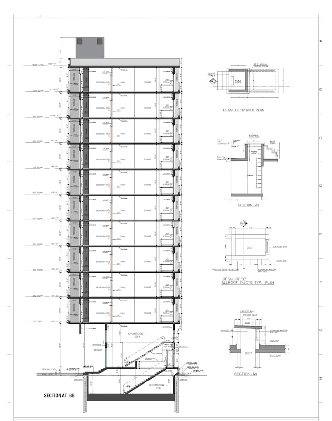 draw an architectural plan, sections, elevations, house plan,