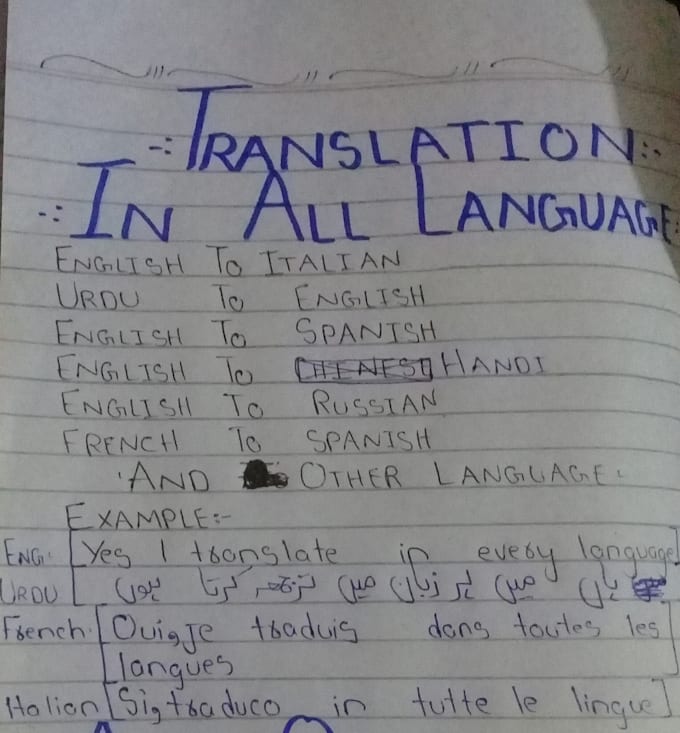 all language translation ib handwritting and typing example english etc