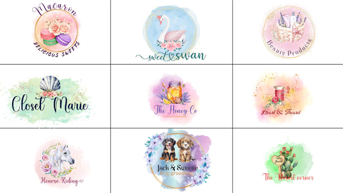 design unique watercolor ,feminine boho and   branding kit