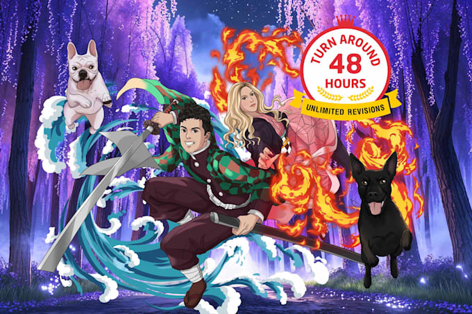 turn your photo into demon slayer anime style illustration