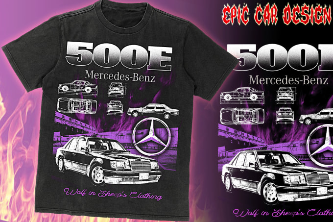 design car streetwear, t shirt high large grunge cars art