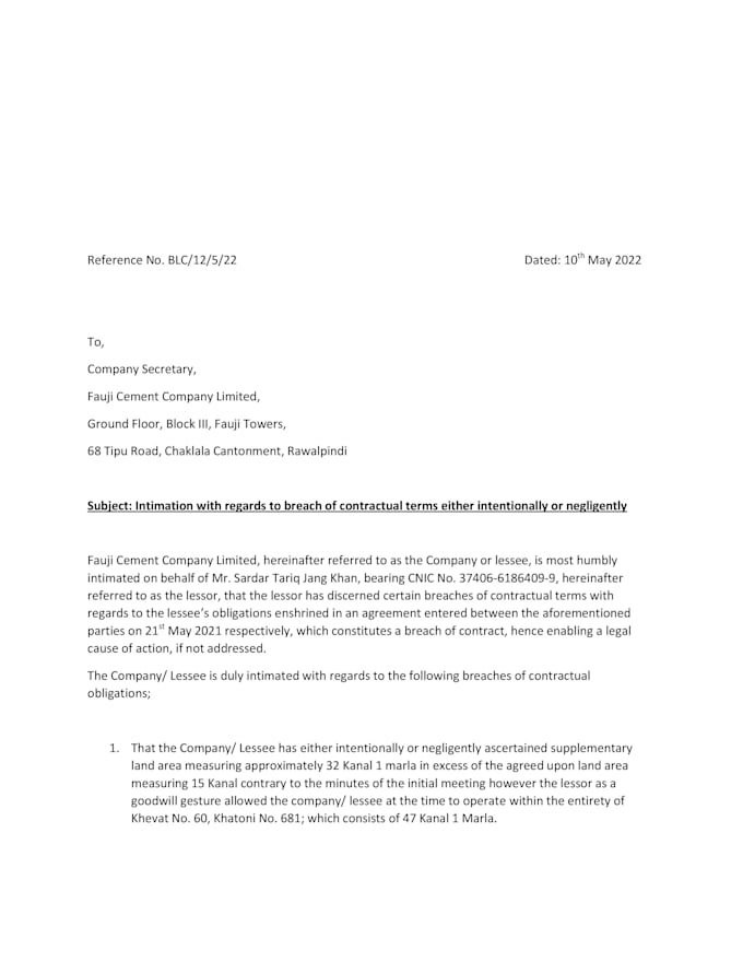 draft letter of intent