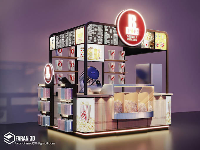 visualize 3d stall kiosk rendering interior by 3dsmax, corona