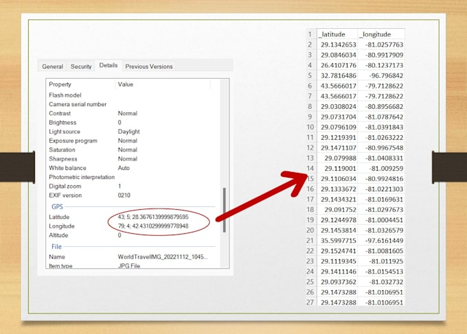 extract coordinates, addresses from geotagged photos
