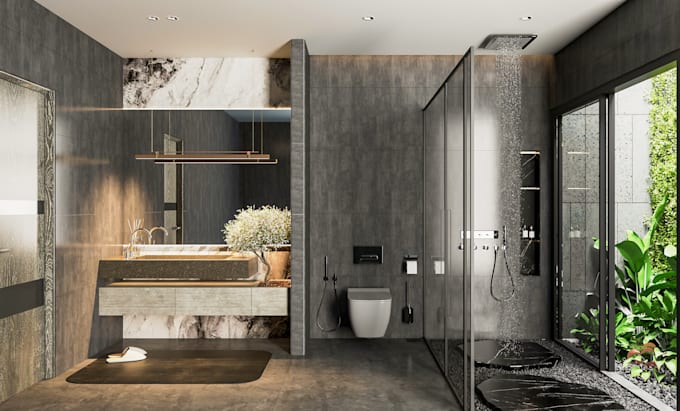 design modern kitchen, bathroom, bedroom interior and 3d realistic rendering