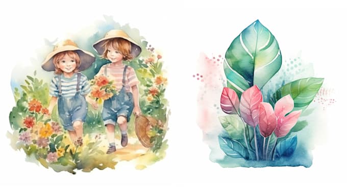 create watercolor illustrations for children book, postcard