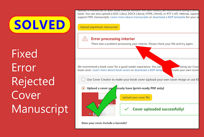 fix error, resize book cover or manuscript kdp publishing
