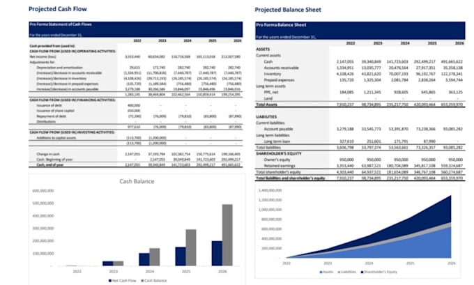 do financial forecasts, pl statements, cashflows, and projections