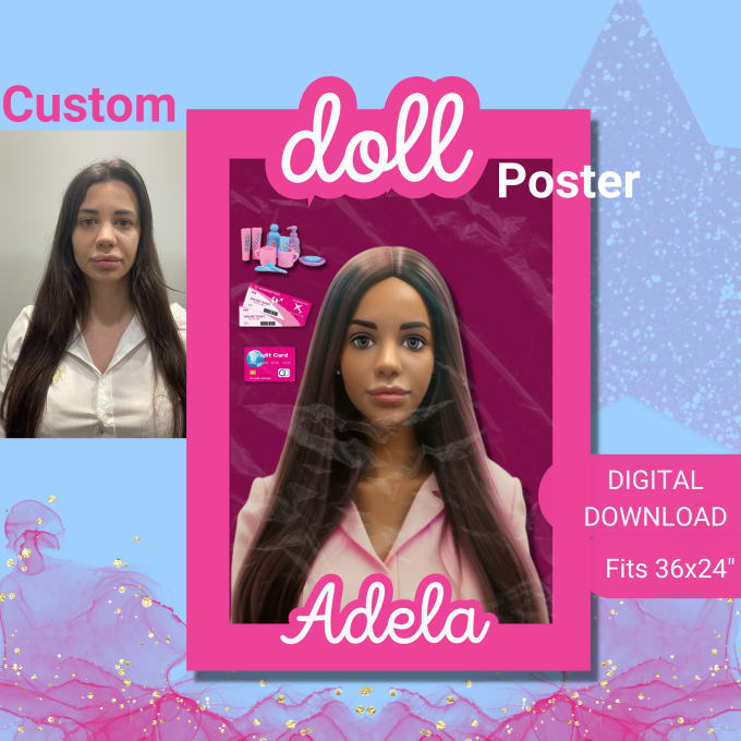create a custom barbie in a box doll like portrait