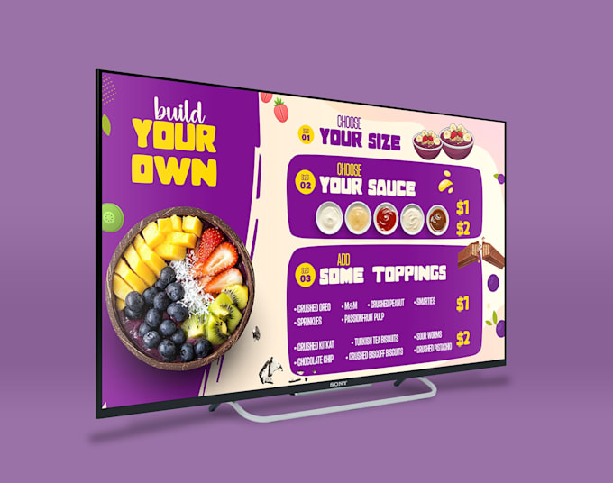 create a digital menu TV screen design for your restaurant