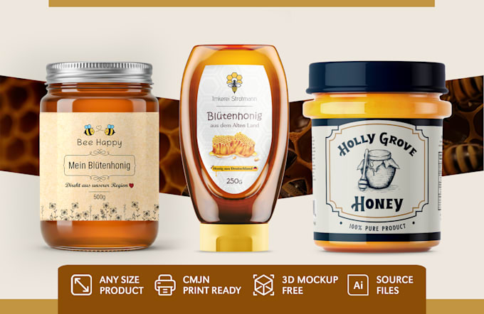 design hand drawn packaging jar jam honey for print