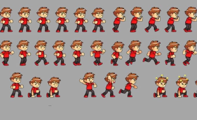 Make 2d animation sprite sheet for pixel art, character design for your ...
