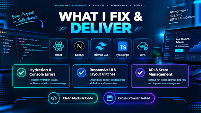 fix react, nextjs, and tailwind CSS bugs in 3 hours