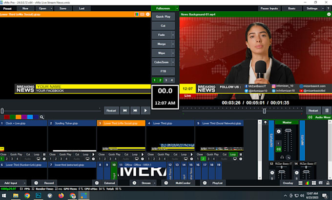 install vmix and configure your live stream