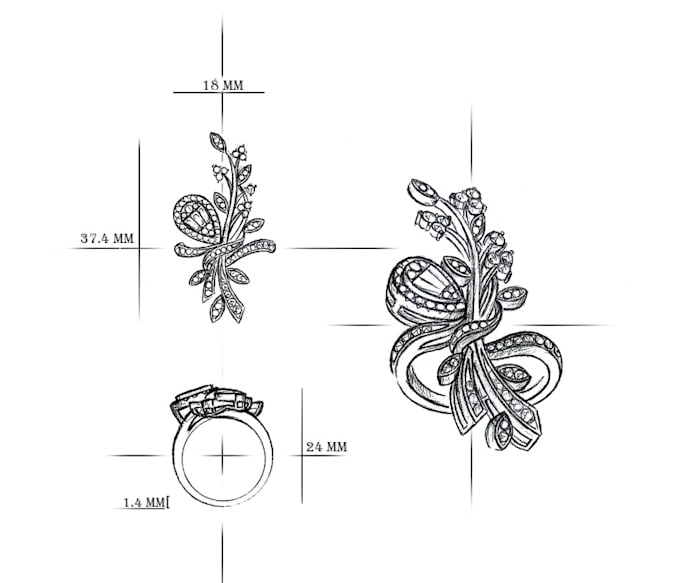 draw creative jewelry design hand sketch and digital