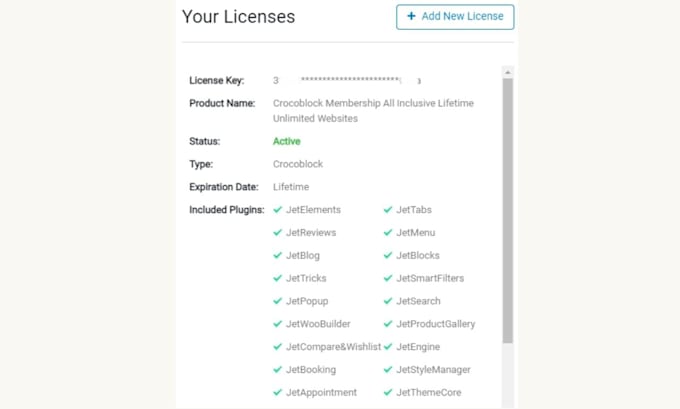 install elementor, astra pro, crocoblock, divi, wp rocket licenses