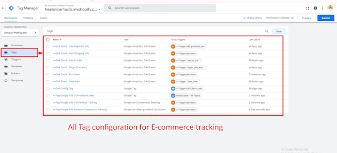 fix or setup google analytics4, ga4 ecommerce tracking, conversion tracking GTM