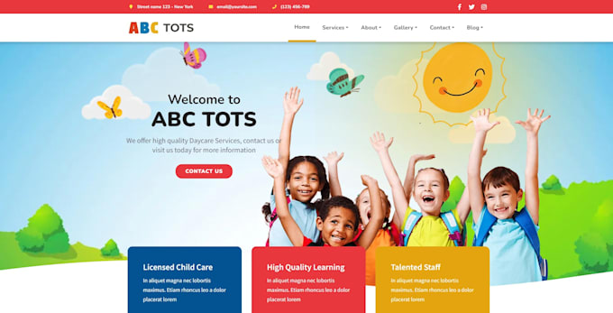 create kindergarten, preschool, childcare, daycare in wordpress or squarespace