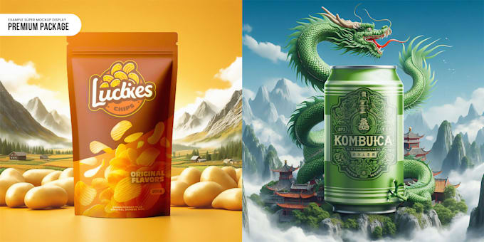 do great food, beverage packaging design and mockup display