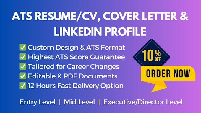 write professional ats  resume writing,  cover letter and  linkedin profile