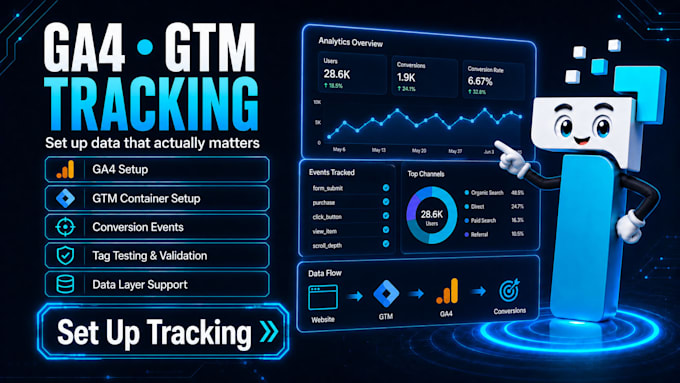 set up, and fix ga4, GTM, and conversion tracking