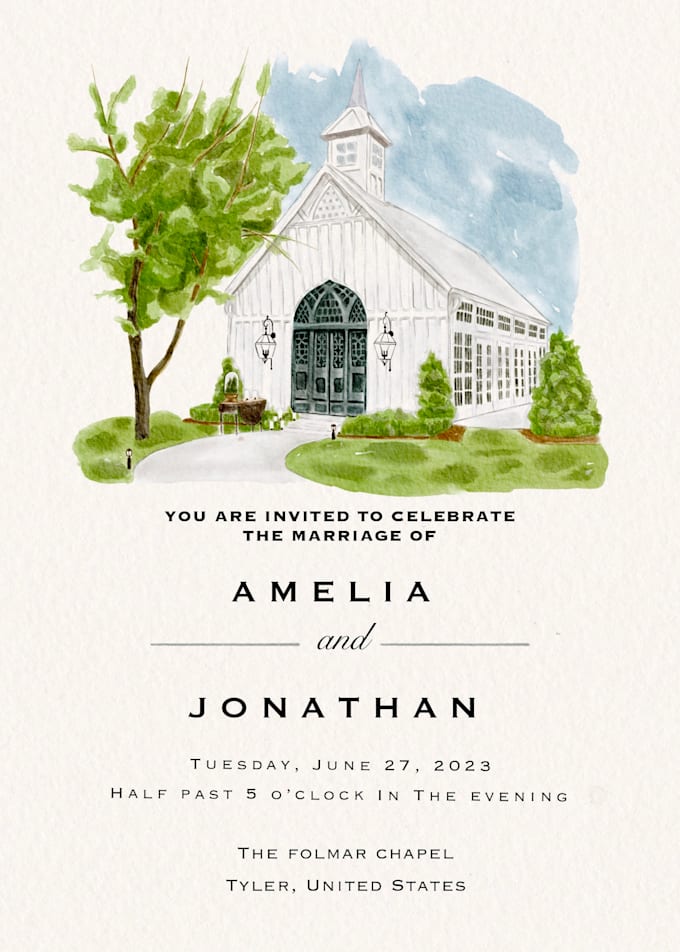 draw watercolor wedding venue, house and building