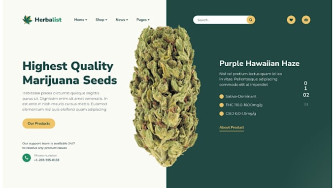design cbd shopify store, cbd website, marijuana website, weed, webador, website