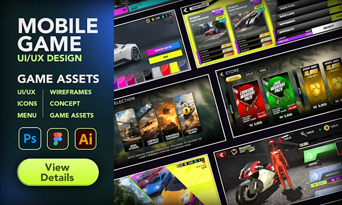 design stunning 2d game graphics and game UI for your mobile game