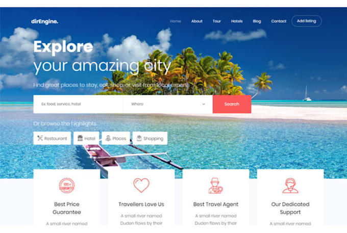 design tour, travel, agency, booking website or landing page