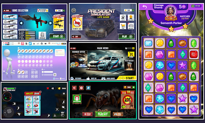 design premium quality game ui ux, hud and assets for mobile and pc games