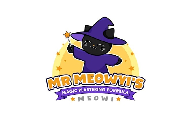 fun cat cartoon plastering product logo