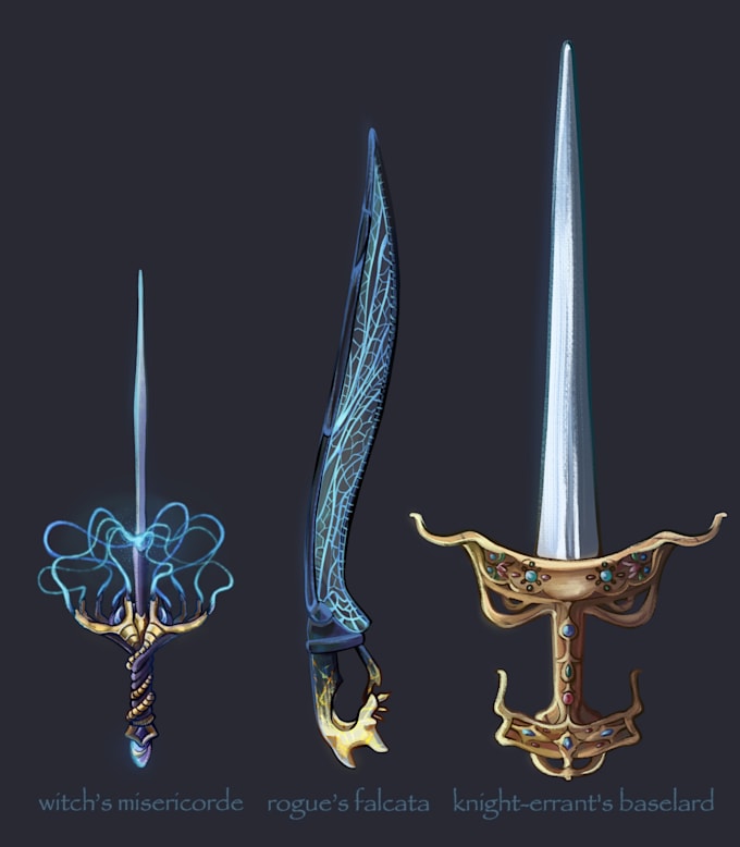 Design concept art of weapons, armor, items by Ladymallomonas | Fiverr