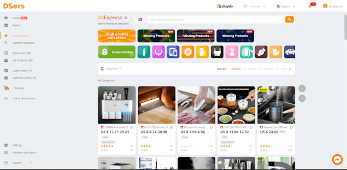 hot selling products to shopify or woocommerce via dsers