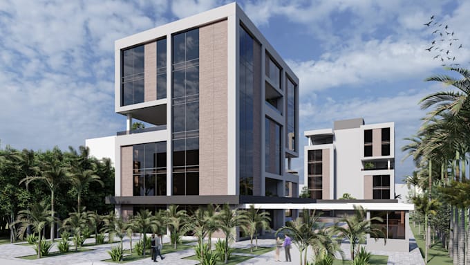 do exterior design for building with 3d visualization