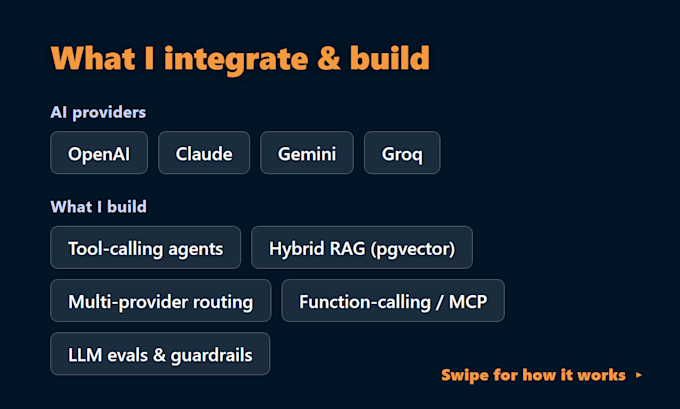 integrate openai chatgpt claude api, build ai agents, rag chatbots and llm apps